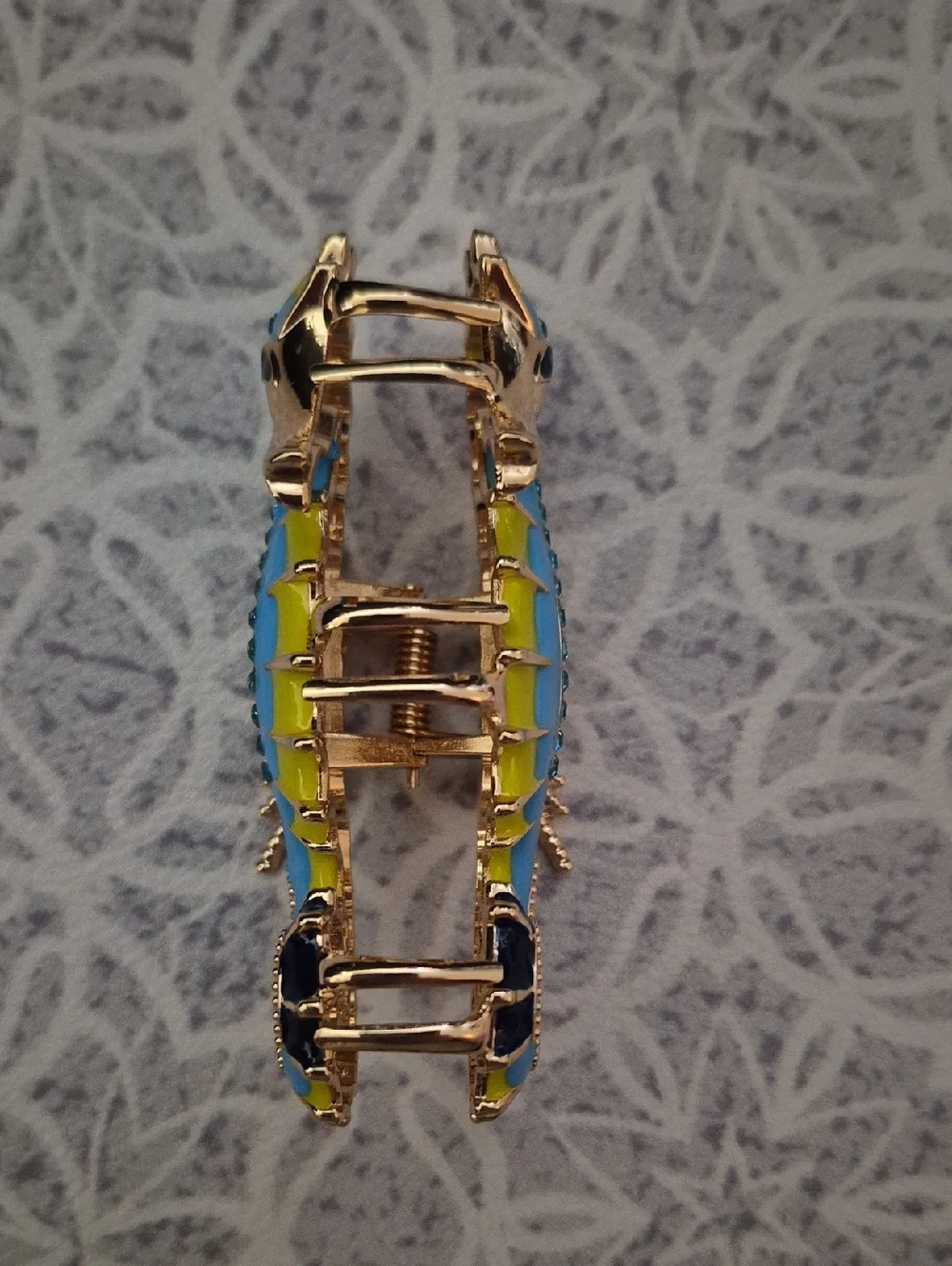 Seahorse hairclip in Turquoise, Lime & Gold
